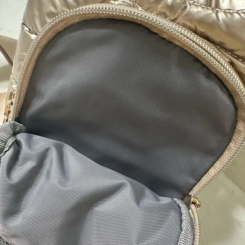 WonderFull Quilted Metallic Taupe Crossbody Bag with Wide Strap, NWT - Picture 3 of 9